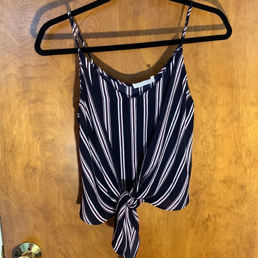 Lush EUC navy/white/red front tie tank top!! Size XS